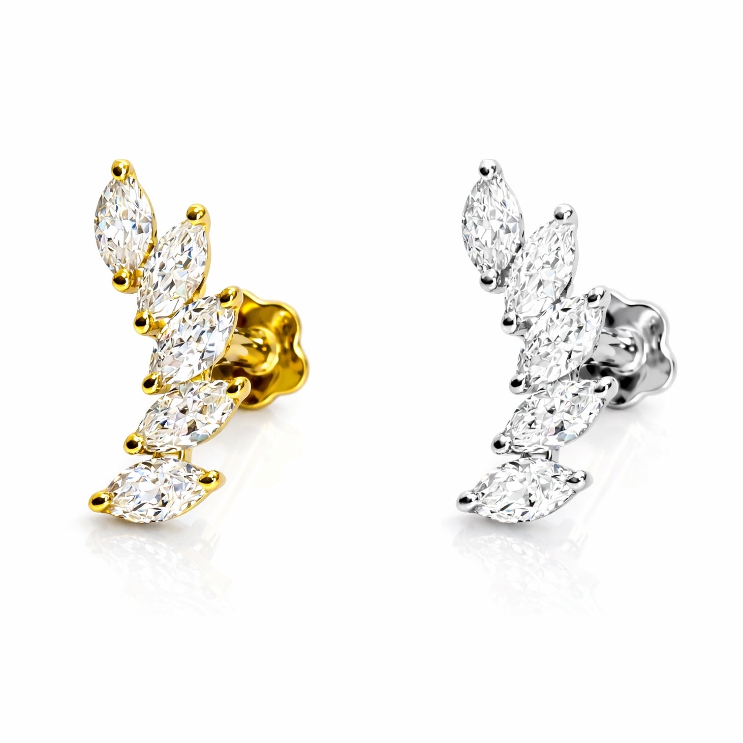 18K Gold Five Marquise Cluster Labret Lab Diamonds