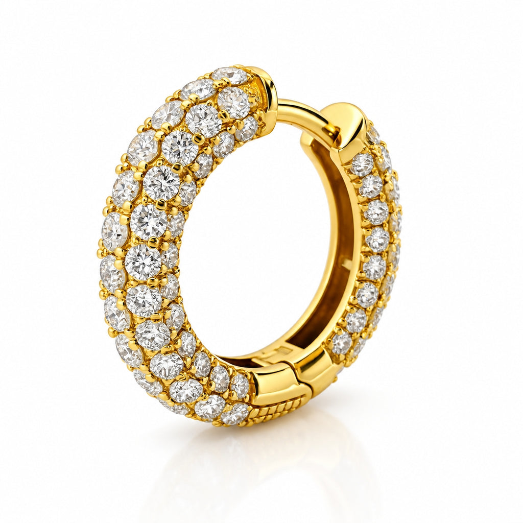 18K Gold Triple-Row Lab-Grown Diamond 10mm Hoop