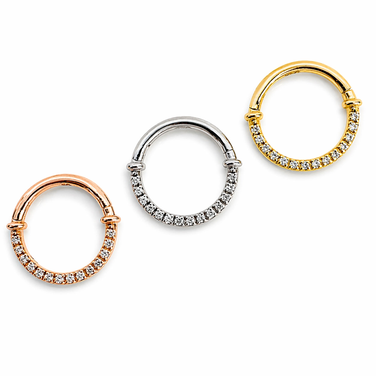 18K Yellow Gold Lab Diamond Hinged Clicker – For Daith &amp; Septum Piercings
