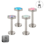 Natural Titanium 16G (1.2MM) Internally Threaded Opal Crystal Eye Labret Stud