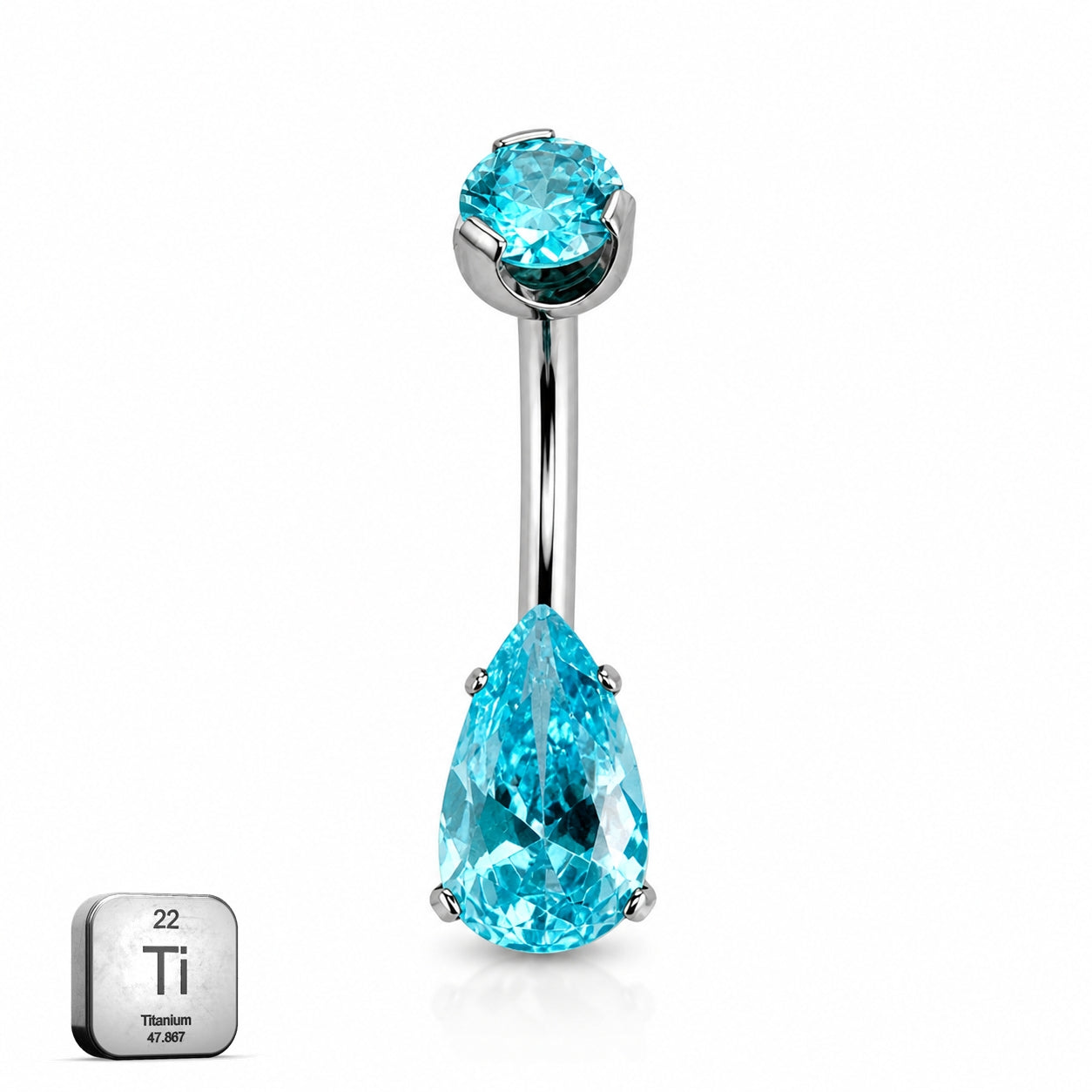 Titanium Teardrop Belly Piercing – Aqua Blue CZ