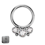 Natural Titanium 3 Round Crystal Daith &amp; Septum Piercing Hoop 16G 8MM