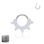 Natural Titanium Multi Crystal Daith &amp; Septum Piercing Hoop 16G 8MM