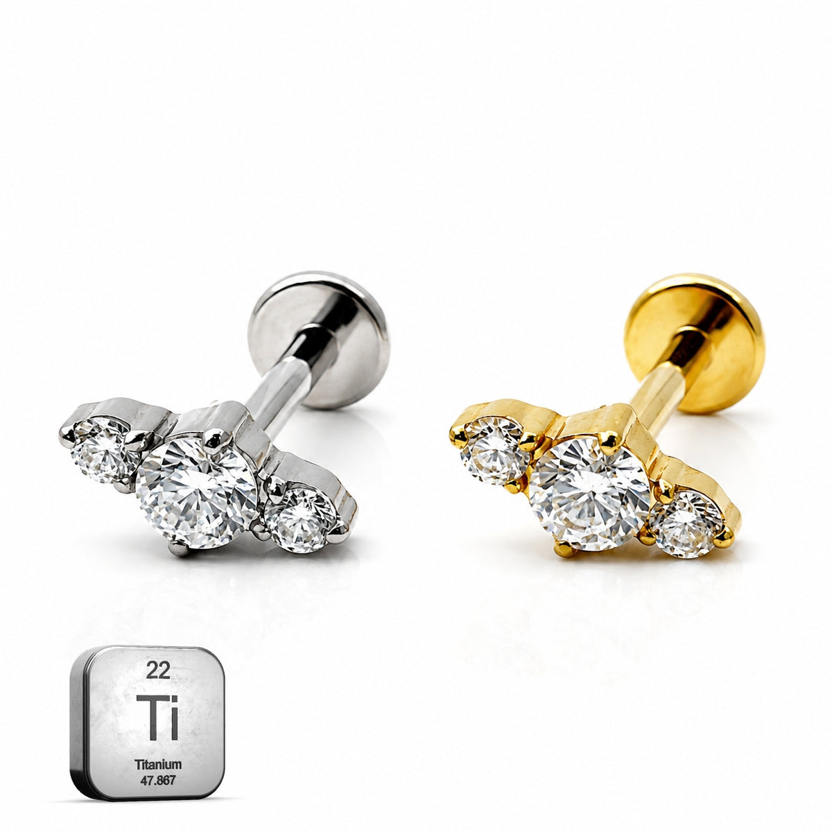 Titanium Triple Crystal Cluster Stud