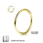 ASTM F136 Titanium 20G (0.8MM) Hinged Lock Plain Golden Piercing Ring Hoop