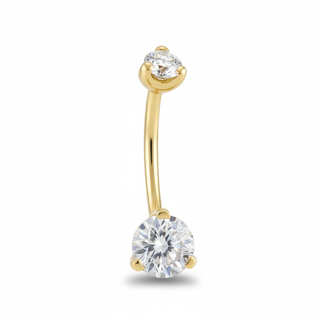 18K Gold Belly Curve with Double Round D Color Moissanite