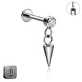 Natural Titanium 16G (1.2mm) Internally Threaded Spike Dangling Piercing Stud