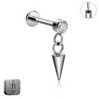 Natural Titanium 16G (1.2mm) Internally Threaded Spike Dangling Piercing Stud