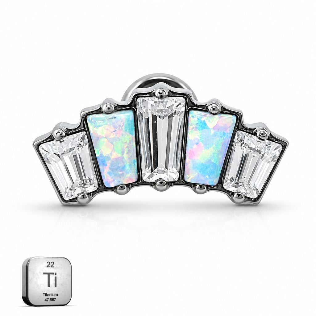 Titanium Opal & Emerald-Cut Crystal Fan Stud