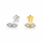 18K Solid Gold Dual Moissanite Flat Back Stud 