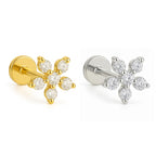 18K Gold Diamond Flower Labret with Natural Round Diamonds