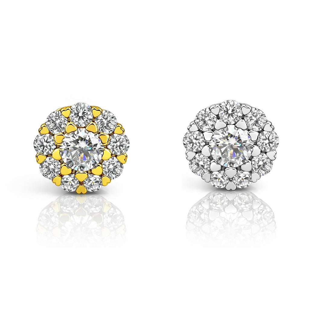 Illusion Flower – 18K Gold Moissanite Flat-Back Stud
