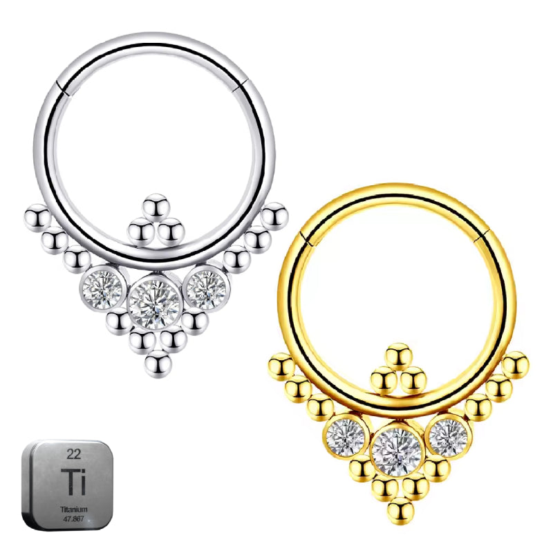 Titanium Queen Crystal Daith &amp; Septum Piercing Hoop 16G 10MM