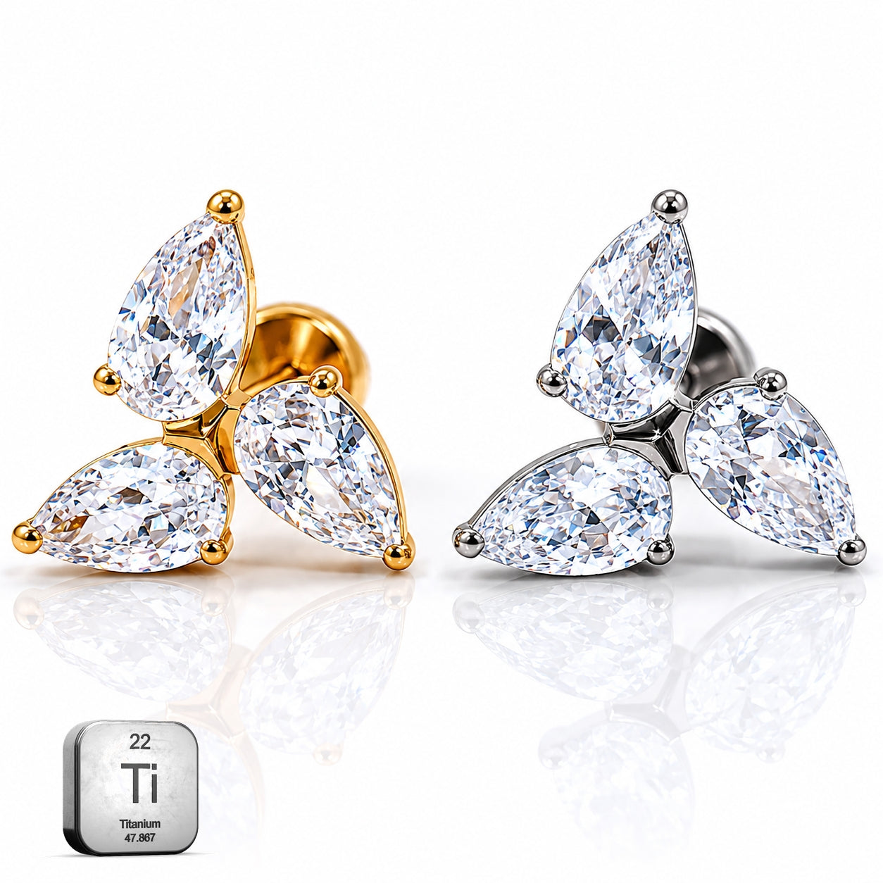 Titanium Trinity Clear Crystal Stud