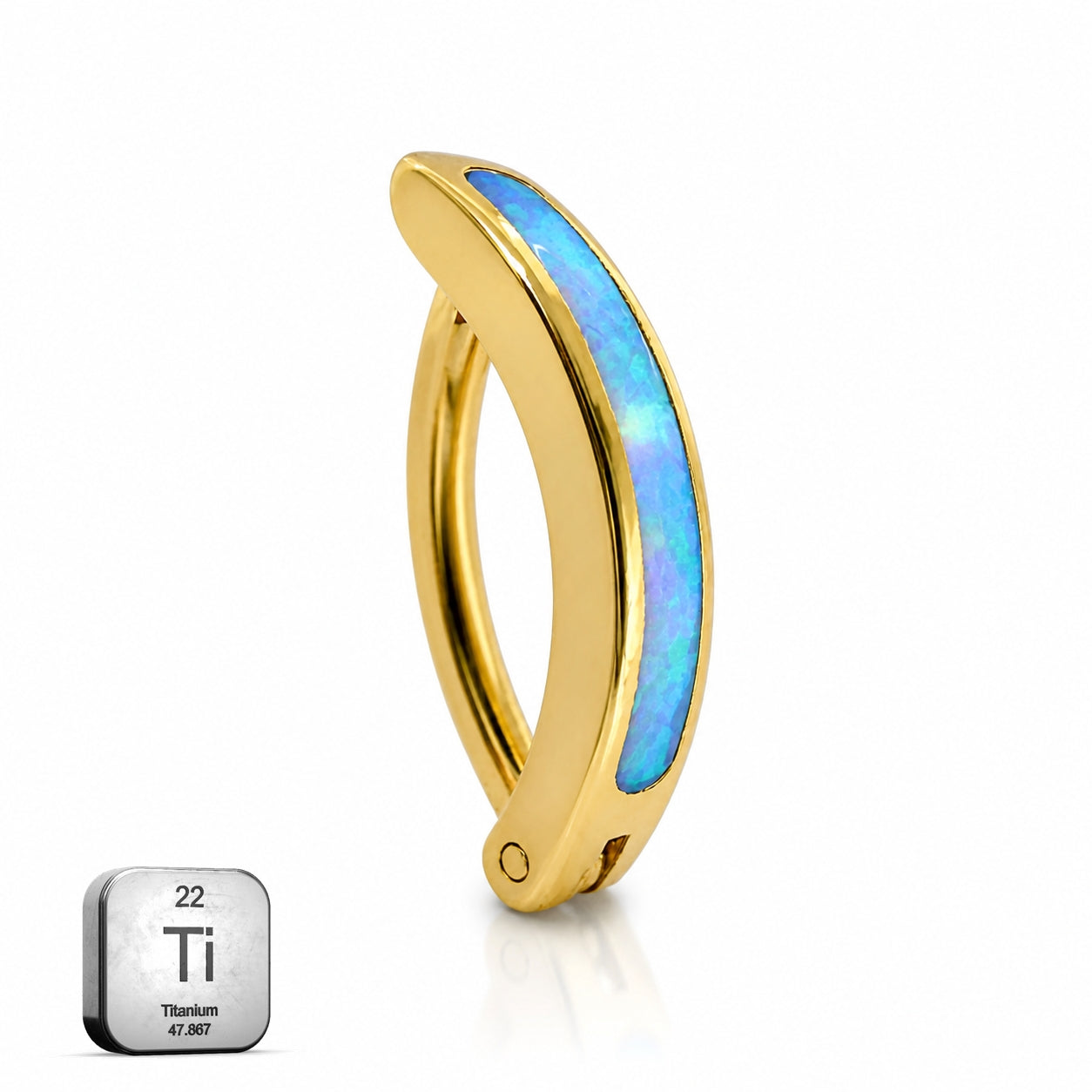 Titanium Click Lock Belly Piercing – Gold Opal Inlay