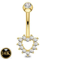 14K Solid Gold Heart Belly Button Ring