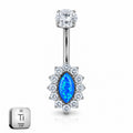 Titanium Halo Belly Piercing – Blue Opal Marquise