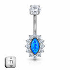 Titanium Halo Belly Piercing – Blue Opal Marquise
