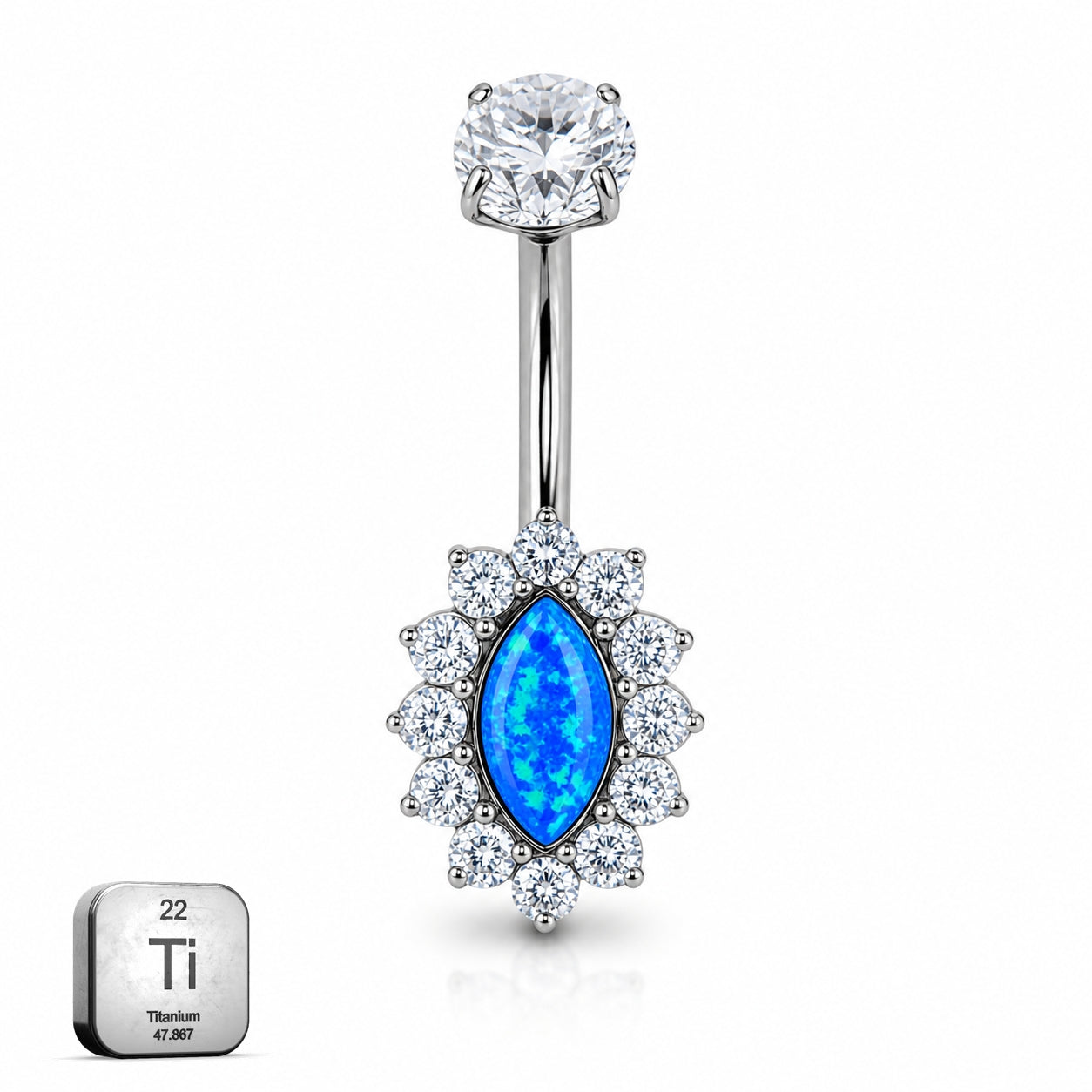 Titanium Halo Belly Piercing – Blue Opal Marquise