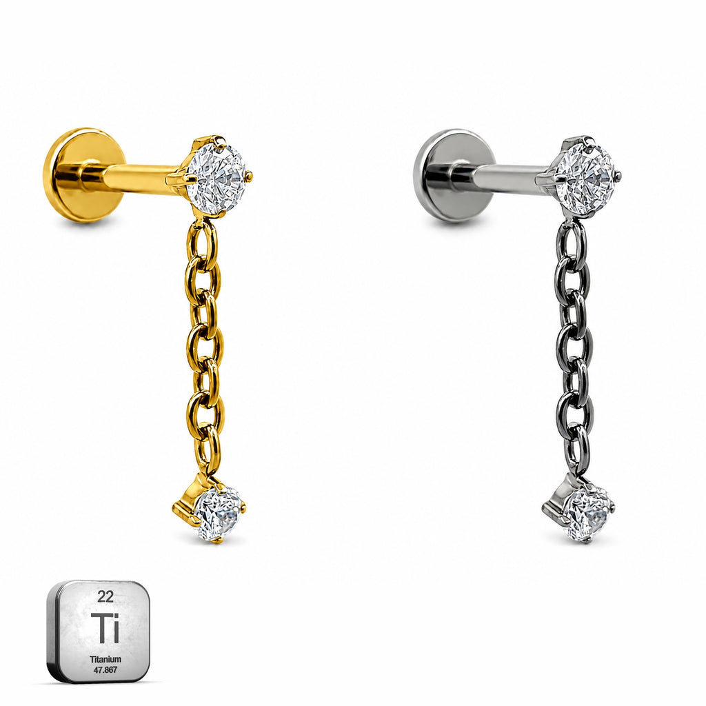 Titanium Solitaire Chain Dangle Stud