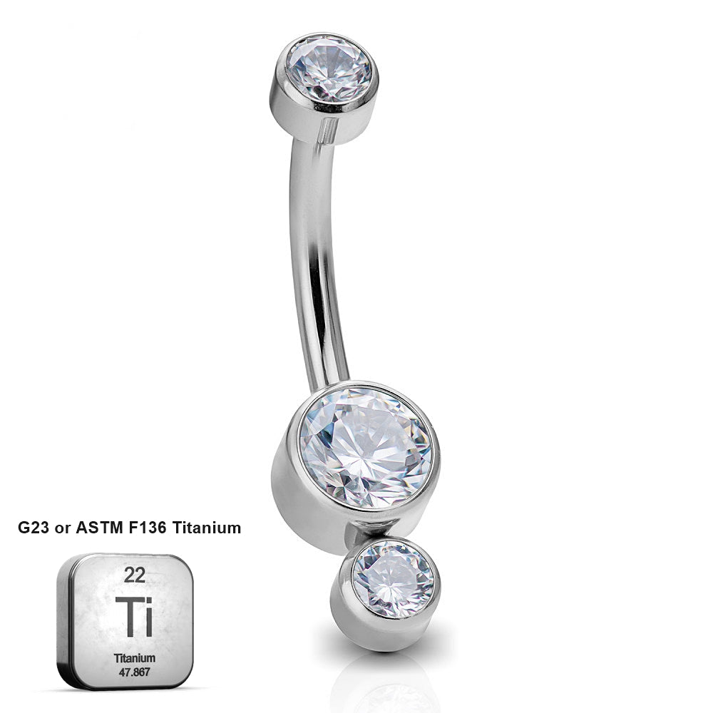 ASTM F136 Titanium 14G (1.6MM) Internally Threaded White Dual Stone Belly Button Piercing 10MM