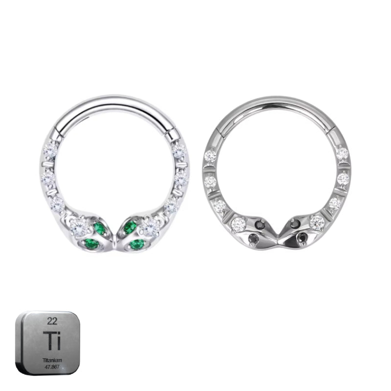 Natural Titanium Snake with Crystal Daith &amp; Septum Piercing Hoop 16G 10MM