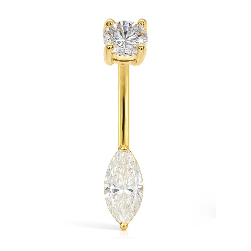 18K Gold Belly Curve with D Color Moissanite Stones