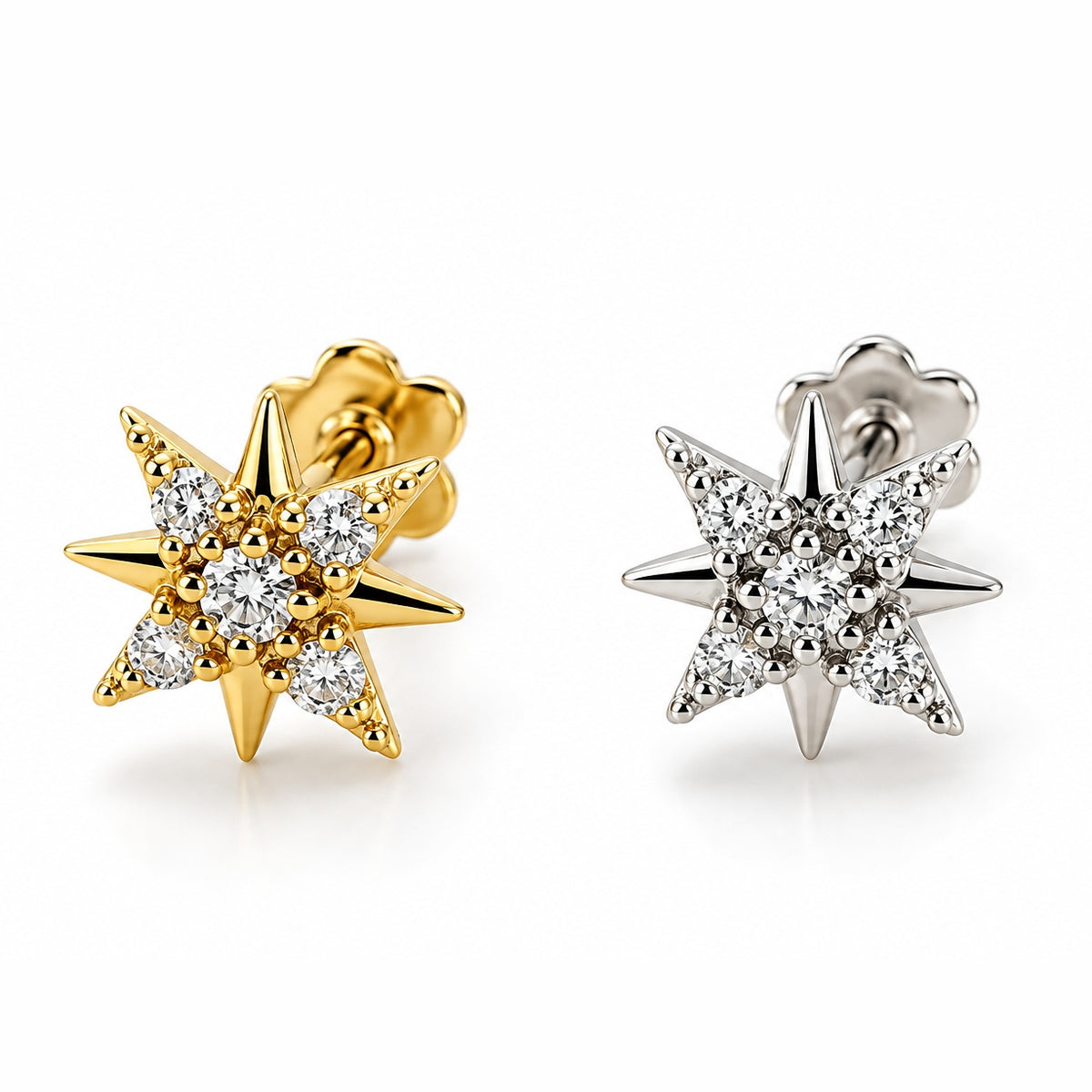 18K Gold Celestial Star Moissanite Piercing Stud