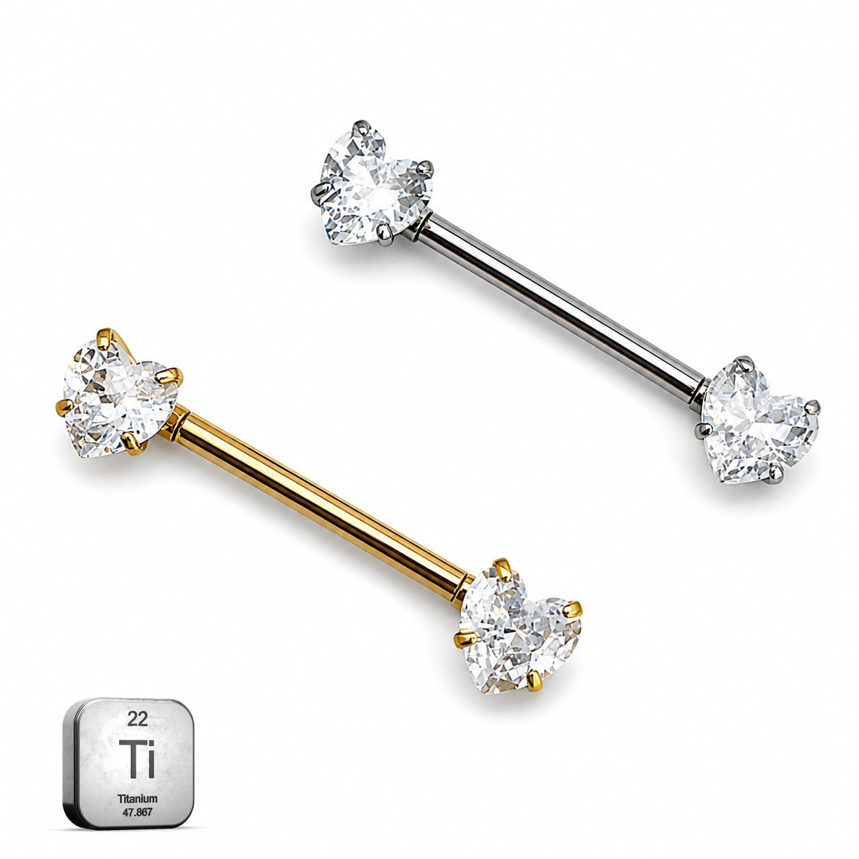 Titanium Heart Crystal Nipple Piercing Barbell