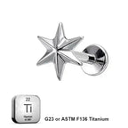 LAB_Star_03 ASTM F136 Titanium 16G (1.2MM) Internally Threaded Star Piercing Stud