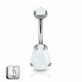 Titanium Belly Piercing – White Opal Teardrop