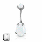 Titanium Belly Piercing – White Opal Teardrop