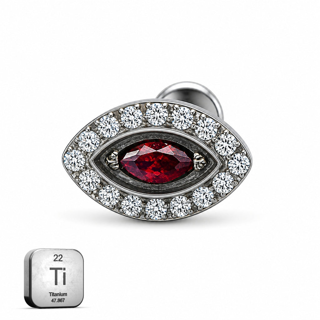 Ruby Red Evil Eye Titanium Flat Back Stud
