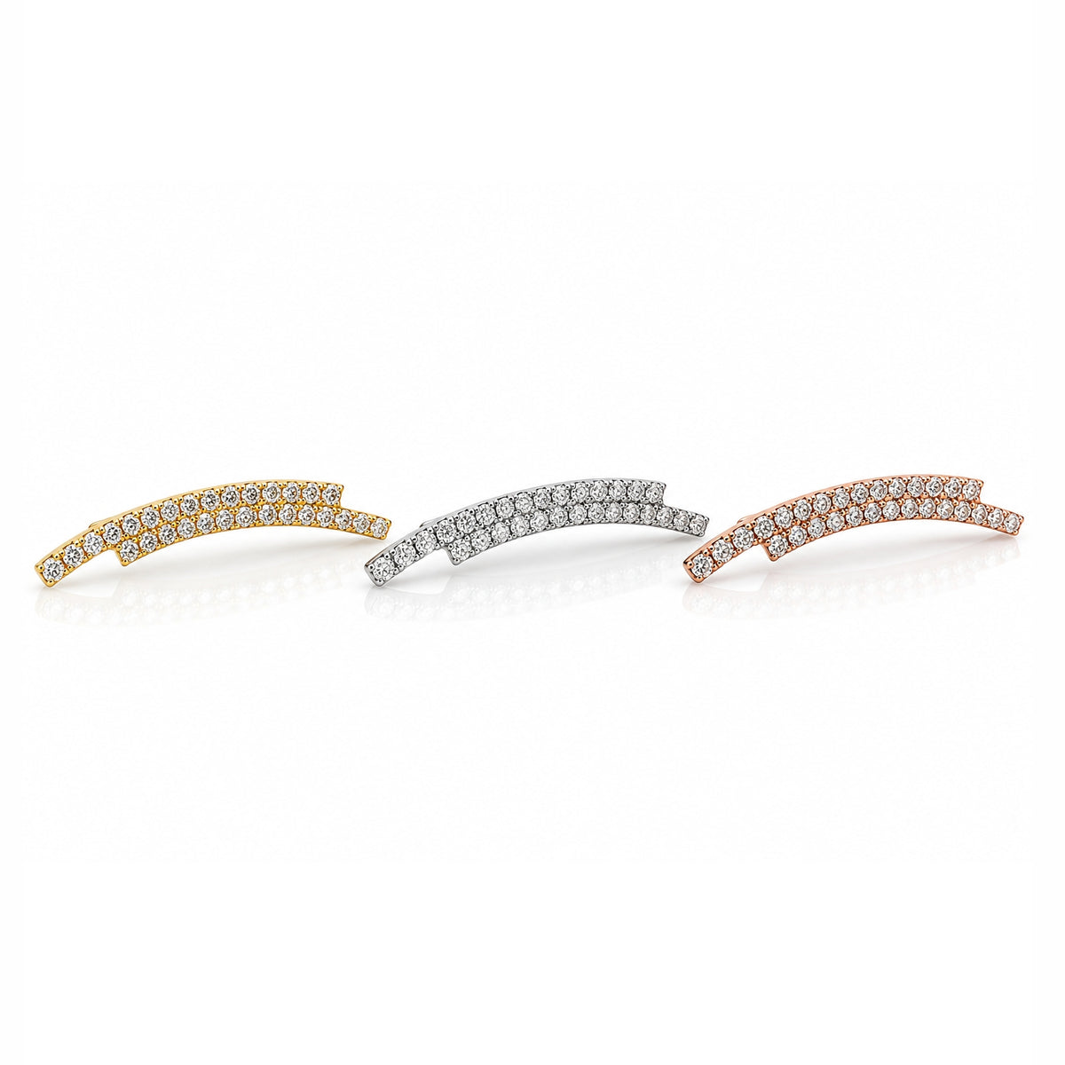 18K Gold Double-Row Moissanite Curved Bar Piercing Stud