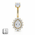 Titanium Gold Belly Piercing – Teardrop Halo CZ