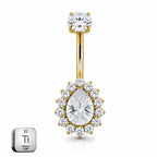 Titanium Gold Belly Piercing – Teardrop Halo CZ