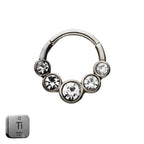 Natural Titanium 5 Round Crystal Daith &amp; Septum Piercing Hoop 16G 8MM