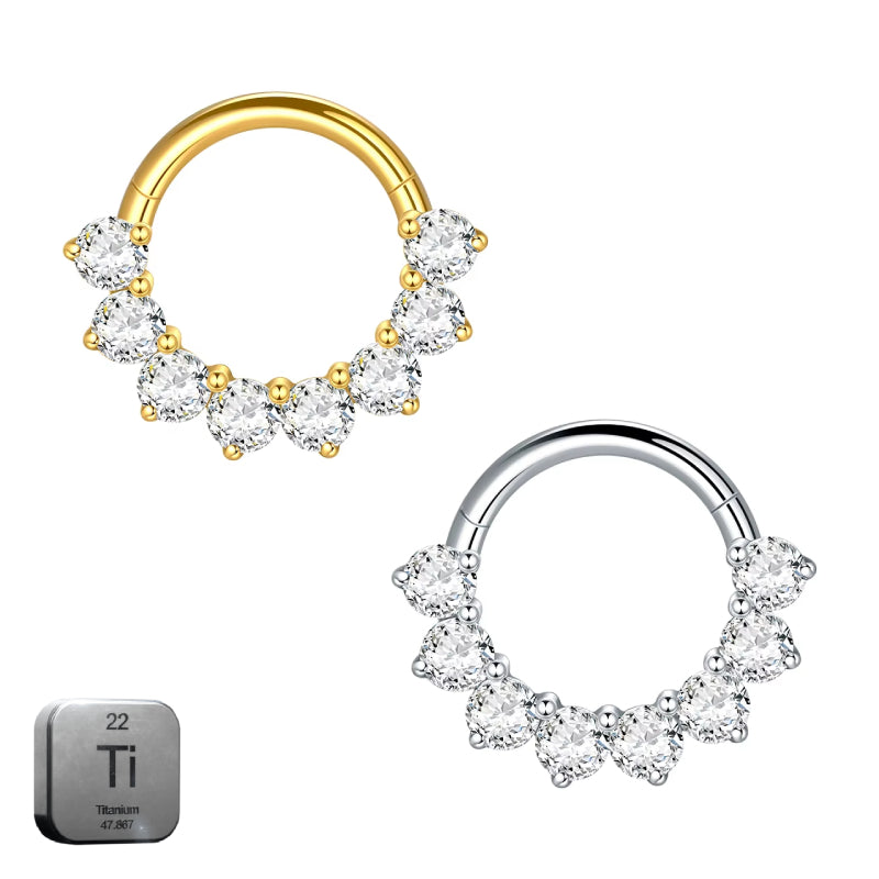 Titanium 8 Crystal Daith &amp; Septum Piercing Hoop 16G 8MM