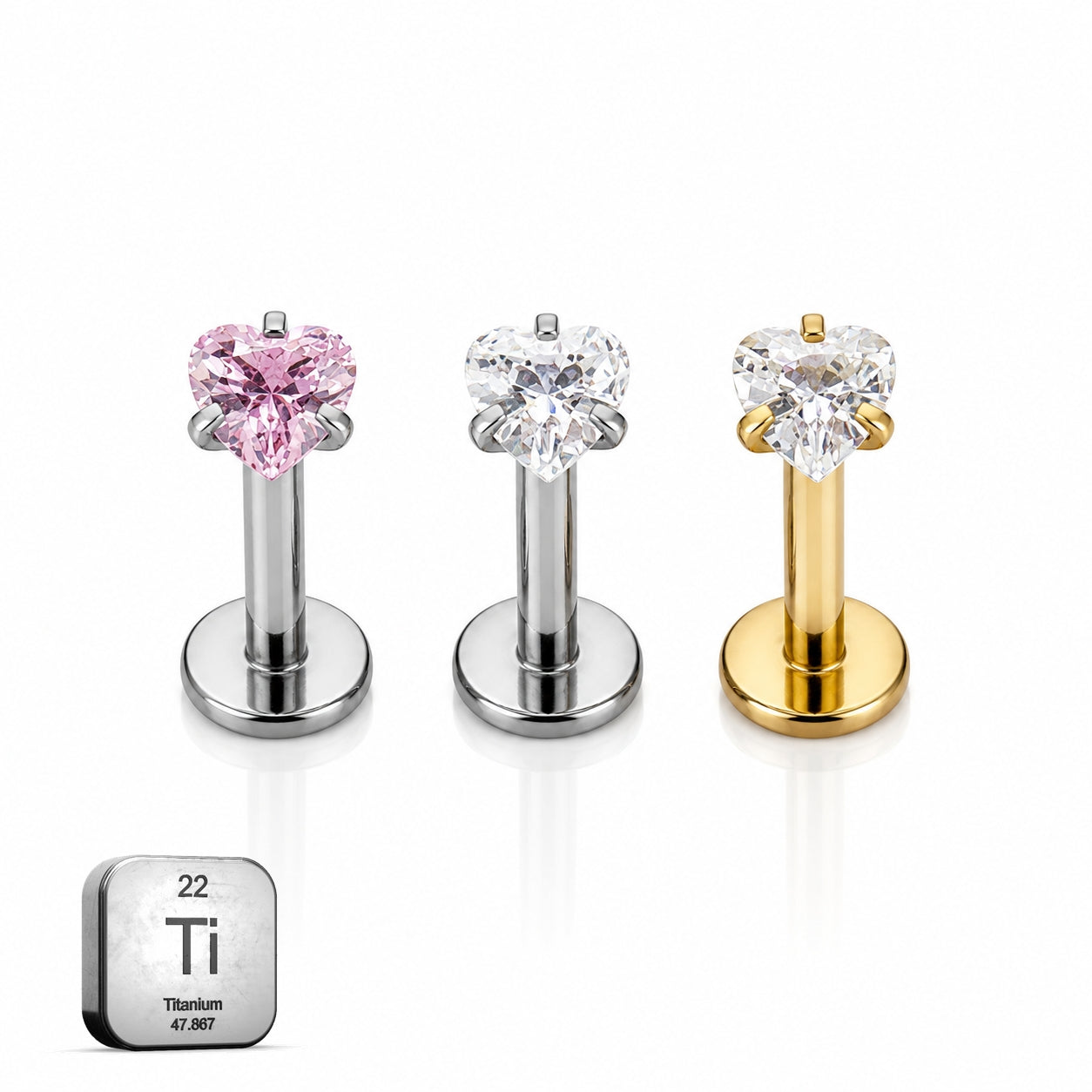 Titanium Heart CZ Flat Back Stud