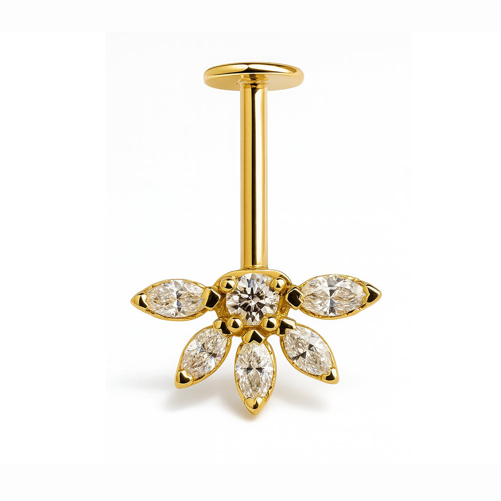 18K Yellow Gold Lab Diamond Vertical Helix (Bugadi) Stud – Internally Threaded (Sold Per Piece)