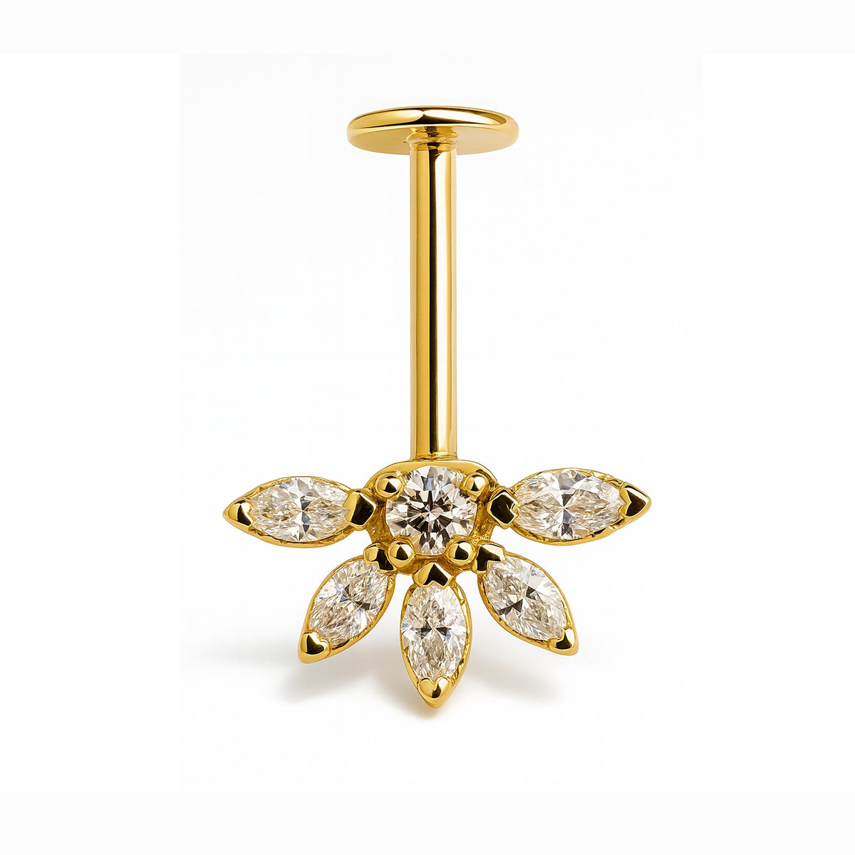 18K Yellow Gold Lab Diamond Vertical Helix (Bugadi) Stud – Internally Threaded (Sold Per Piece)