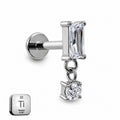 Titanium Baguette Crystal Dangle Stud