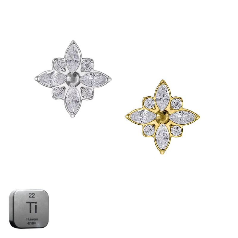 Titanium 16G (1.2MM) Internally Threaded Diamond Flower Piercing Stud