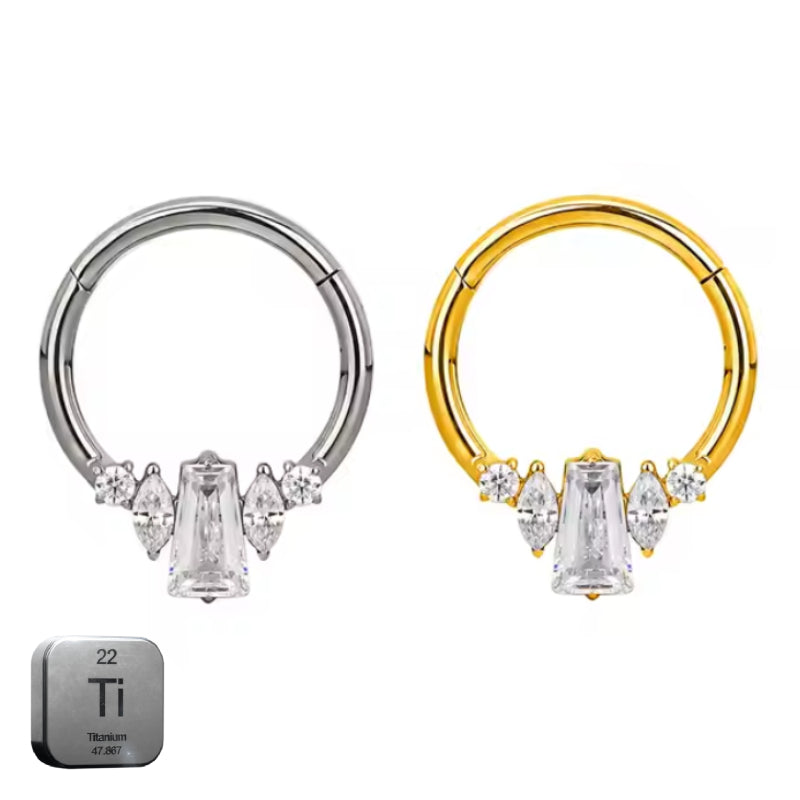 Titanium Square Stone Daith &amp; Septum Piercing Hoop 16G 10MM