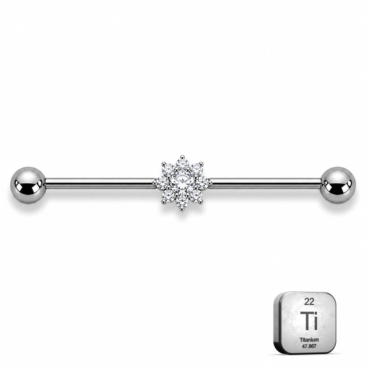 Titanium Industrial Piercing Bar – CZ Flower