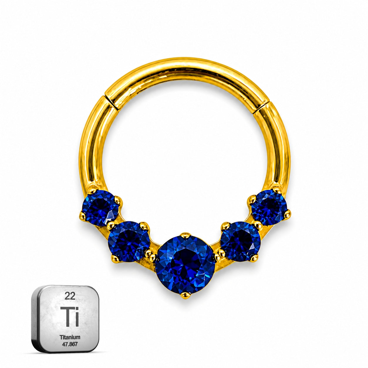 Titanium Blue CZ Clicker Ring – Gold Finish (8mm)