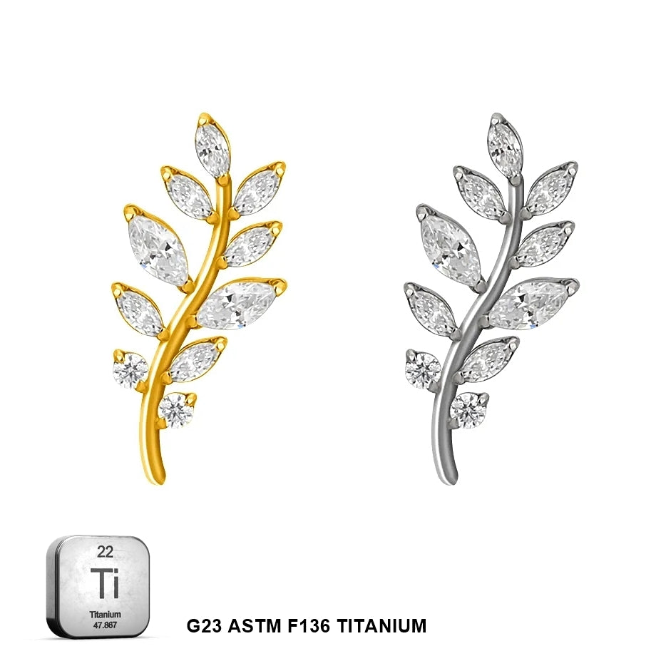 ASTM F136 Titanium 16G (1.2MM) Internally Threaded 10CZ Leaf Piercing Stud
