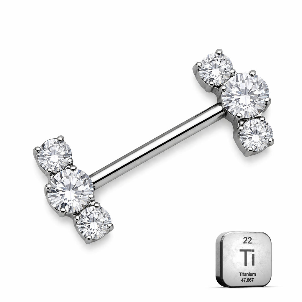 Titanium Triple Crystal Nipple Piercing Barbell
