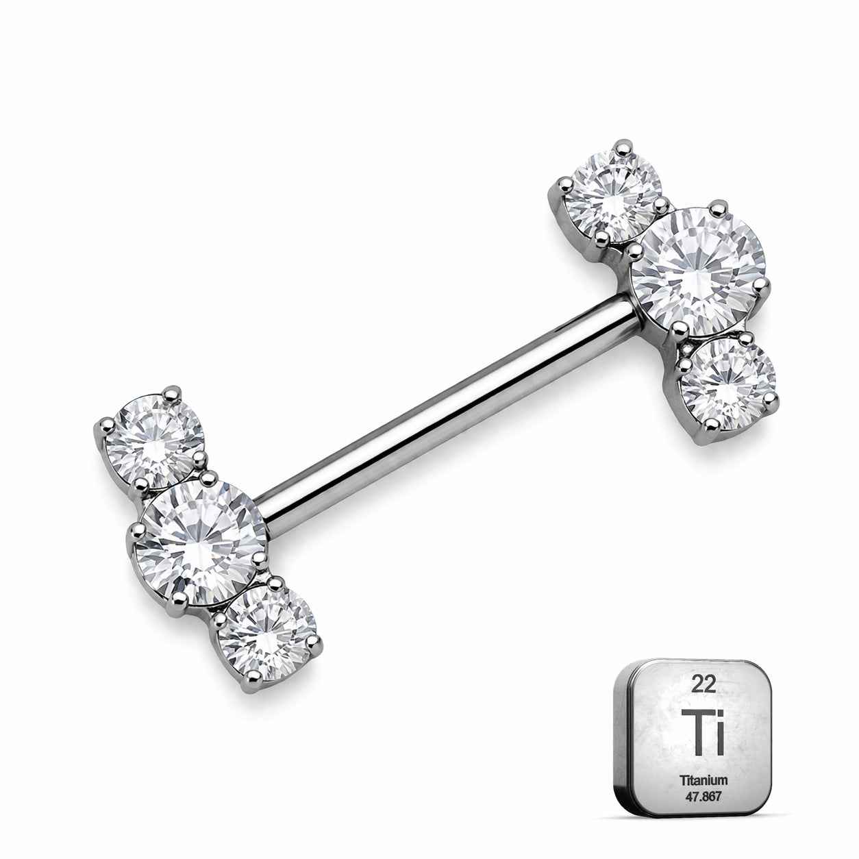 Titanium Triple Crystal Nipple Piercing Barbell