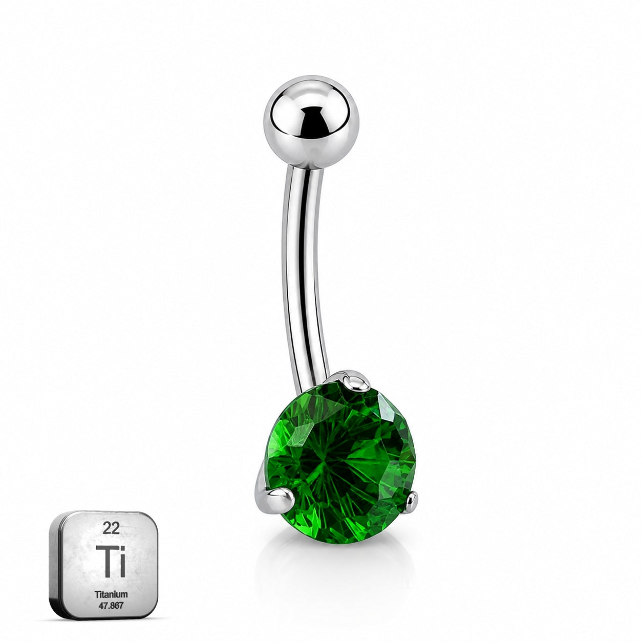 Titanium Belly Piercing with Emerald Green CZ